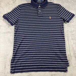 Polo Ralph Lauren Mens Small Navy Blue White Striped Short Sleeve Polo Shirt